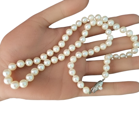 Vintage pearl necklace 925 sterling silver filigree clasp real pearls A0325 -Q1 - Picture 10 of 11